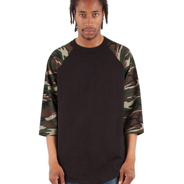 Unisex Three-Quarter Sleeve Camo Raglan T-Shirt Thumbnail